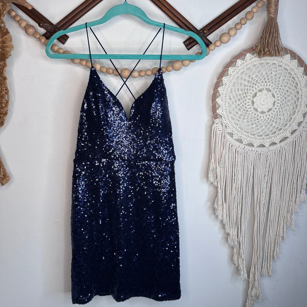 Hello Molly Fashion Navy Blue Capital Sequin Mini Dress